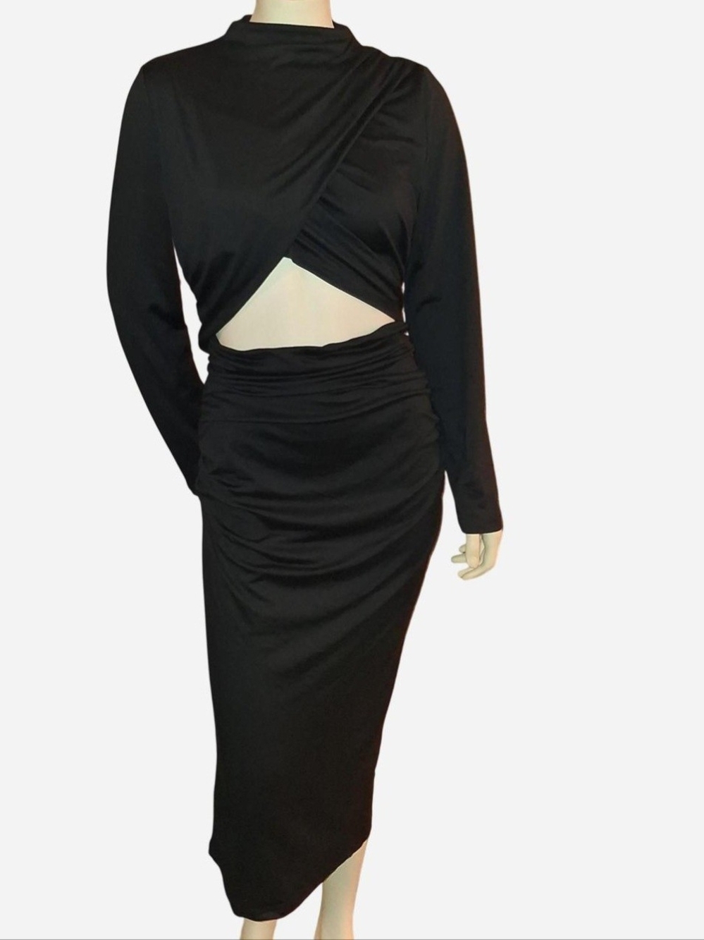 Long Sleeve Black Cutout Midi Dress